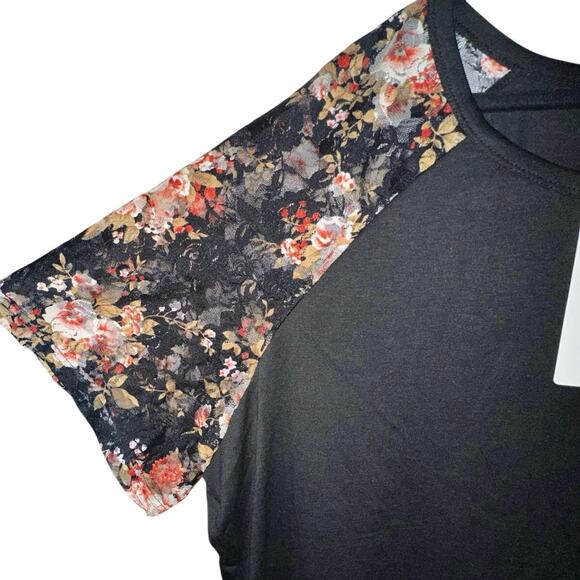 26 4X Plus Size BloomChic Floral Mesh Sleeve Black Stretchy T Shirt Top - Picture 3 of 7